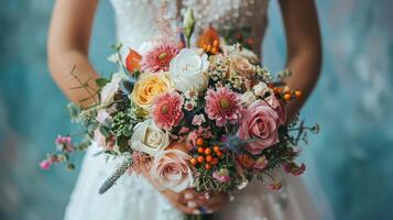 Woman Holding a Bouquet of Flowers photo