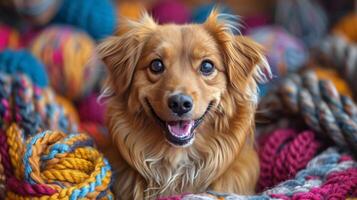 Puppy Playing With a Ball of Yarn photo