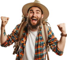 Smiling Hiker with Backpack and Hat. png