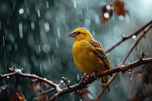 Canary Bird in rainfall forest background photo