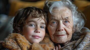 Older Woman and Young Girl Posing for Picture photo