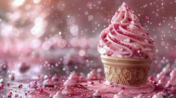 Cupcake With Pink Frosting and Sprinkles photo