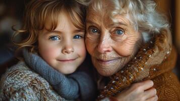 más viejo mujer y joven niña posando para imagen foto