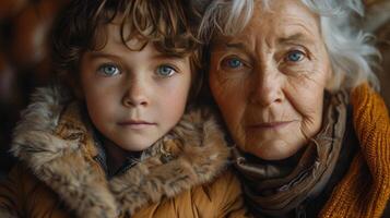 Older Woman and Young Boy With Blue Eyes photo