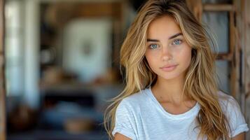 Beautiful Young Blonde Woman Posing for a Picture photo
