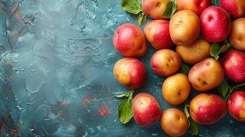 Apples Arranged on Wooden Table photo