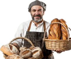 Smiling Baker Holding Freshly Baked Bread. png