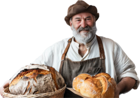 Smiling Baker Holding Freshly Baked Bread. png