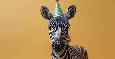 Zebra Wearing Party Hat photo