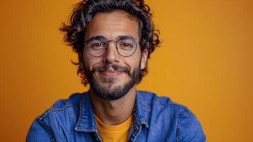 Man Wearing Glasses and Denim Jacket photo