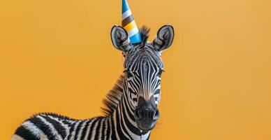 Zebra Wearing a Party Hat photo