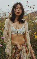 Woman Standing in Field of Flowers photo