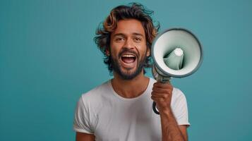 Man Holding Megaphone photo