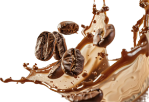 Coffee Beans Splashing in Liquid Coffee png