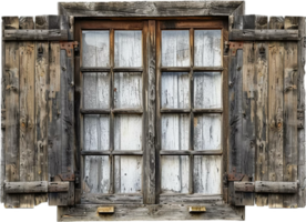 rustik trä- fönster med fönsterluckor. png