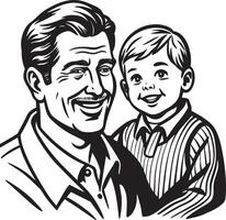 Dad and son enjoying illustration black and white vector