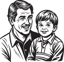 papá y hijo disfrutando ilustración negro y blanco vector