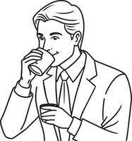 businessman with drinking coffee illustration black and white vector