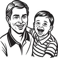 Dad and son enjoying illustration black and white vector