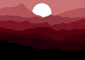 Landscape with mountains in night. Illustration in flat style. vector