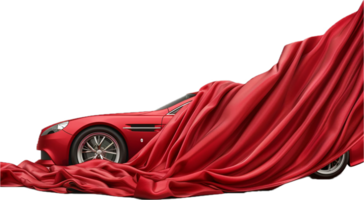 Luxury Car Covered with Red Silk Fabric. png