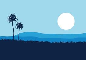 Grass field with coconut trees. Illustration in flat style. vector