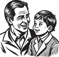 niño y padre disfrutando ilustración negro y blanco vector