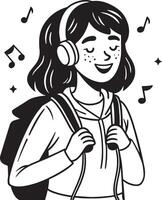 a girl with a backpack and headphones on her head vector