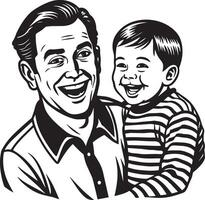 child and parent enjoying illustration black and white vector