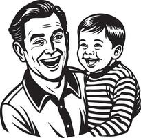 niño y padre disfrutando ilustración negro y blanco vector