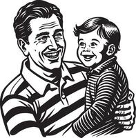 niño y padre disfrutando ilustración negro y blanco vector