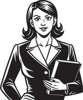 business woman with note illustration black and white vector