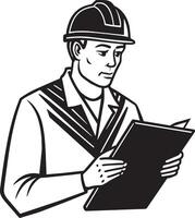 architect with blueprint illustration black and white vector