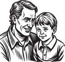 niño y padre disfrutando ilustración negro y blanco vector