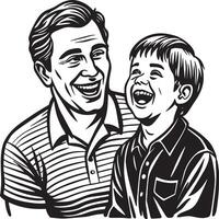 niño y padre disfrutando ilustración negro y blanco vector