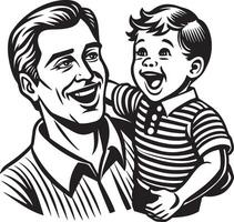 niño y padre disfrutando ilustración negro y blanco vector