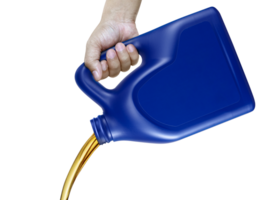 Engine oil pouring from a canister in hand, transparent background png