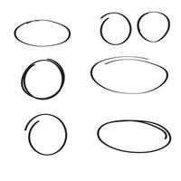 Hand drawn ovals. Highlight circles set. Line art vector