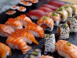 Plate of Assorted Sushi Rolls photo