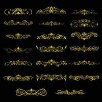 Golden Dividers, borders and swirls. Set of curls and scrolls for wall decoration, books, cards and tattoos. Swirls Illustration. vector