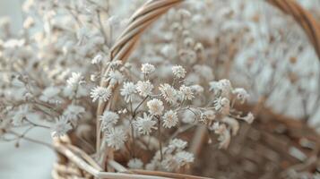 Basket Filled With White Flowers on Table photo