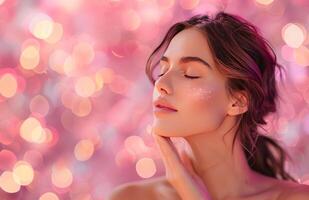 Woman With Closed Eyes and Hand Under Chin photo