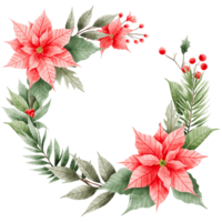 Watercolor Hand drawn illustration Christmas compositions with poinsettia flowers wreath for holiday invitation, card design clipart print new year decor for print, label, invitation design png