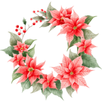 vattenfärg hand dragen illustration jul kompositioner med julstjärna blommor krans för Semester inbjudan, kort design ClipArt skriva ut ny år dekor för skriva ut, märka, inbjudan design png