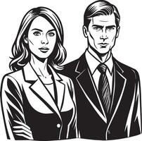 Businesswomen and businessman illustration black and white vector