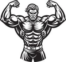 illustration of a bodybuilder man illustration black and white vector