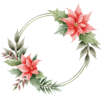 vattenfärg hand dragen illustration jul kompositioner med julstjärna blommor ram för Semester inbjudan, kort design ClipArt skriva ut ny år dekor för skriva ut, märka, inbjudan design png