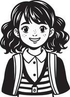 little child illustration black and white vector