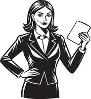 business woman with note illustration black and white vector