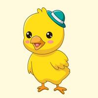 Cute chick cartoon wearing a green hat vector